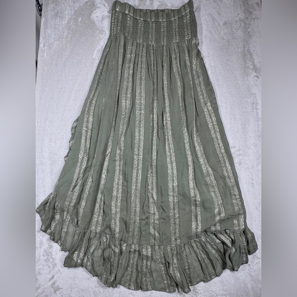 Misa LA Sedona Green Metallic Striped High Low Ruffle High Slit Maxi Skirt Small - Picture 12 of 17